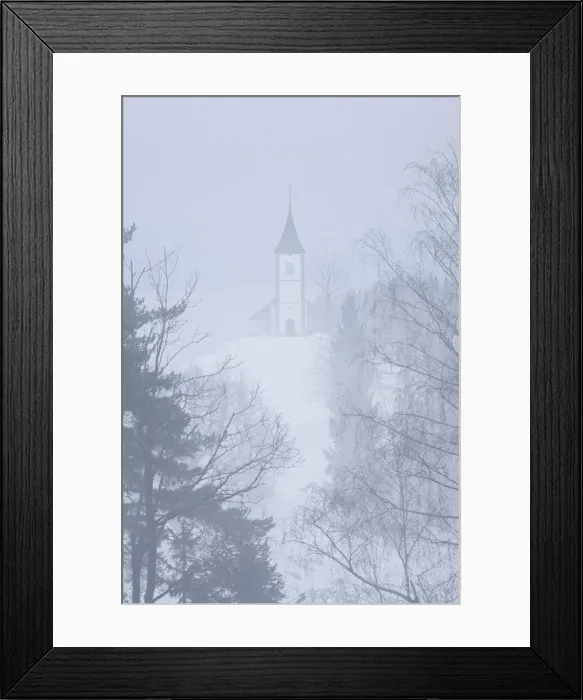 Framed Print : Church of St. Primoz on a foggy winters day, Jamnik region, Slovenia Framed Print : Church of St. Primoz on a foggy winters day, Jamnik region, Slovenia