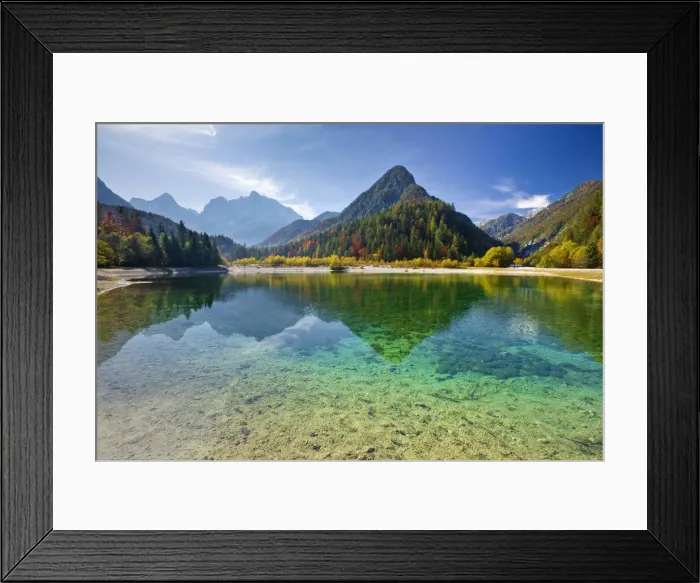 Framed Print : Peaks of Prisojnik and Razor reflected in pools beside the Velika Pisnca River in Autumn Framed Print : Peaks of Prisojnik and Razor reflected in pools beside the Velika Pisnca River in Autumn