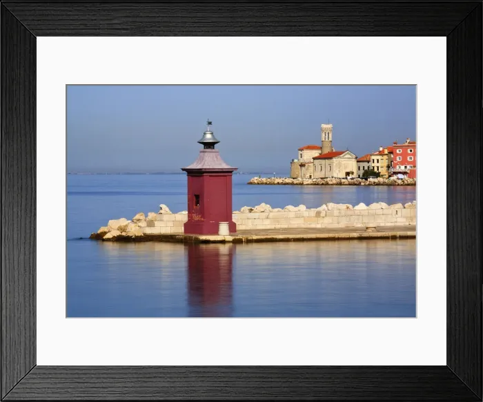 Framed Print : Entrance to Piran harbour, Gulf of Piran on the Adriatic Coast, Slovenia, Europe