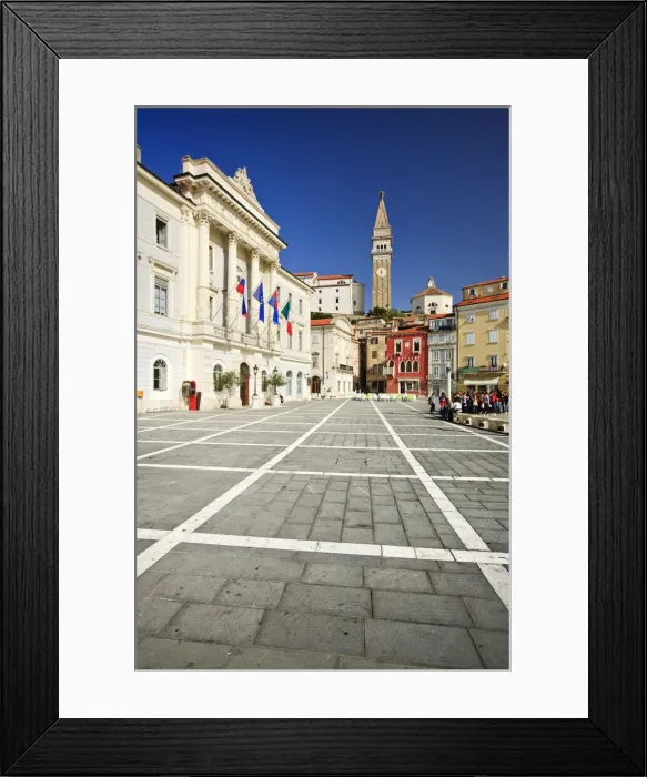 Framed Print : Tartinis Square, Piran, Gulf of Piran on the Adriatic Coast, Slovenia, Europe