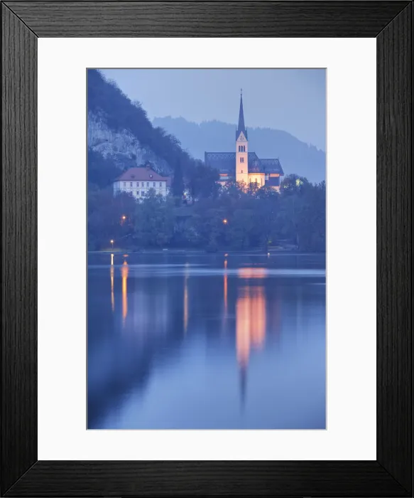 Framed Print : St. Martins Church on shore of Lake Bled at dawn, Bled, Gorenjska, Julian Alps Framed Print : St. Martins Church on shore of Lake Bled at dawn, Bled, Gorenjska, Julian Alps