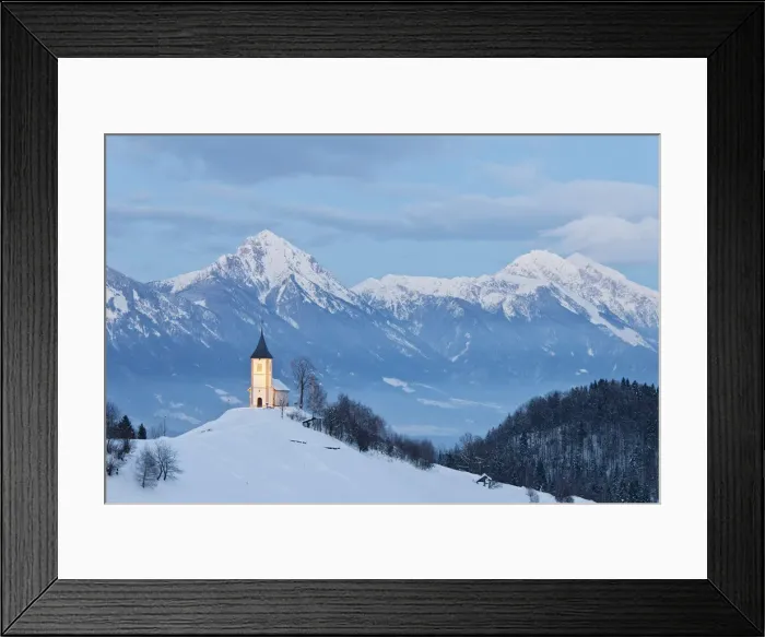 Framed Print : St. Primoz Church in winter, with Kamnik-Savinja Alps in background, Jamnik, Gorenjska Framed Print : St. Primoz Church in winter, with Kamnik-Savinja Alps in background, Jamnik, Gorenjska