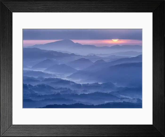 Framed Print : Sunrise over the foothils of the Kamnik Savinja Alps, Kravavec, Slovenia Framed Print : Sunrise over the foothils of the Kamnik Savinja Alps, Kravavec, Slovenia