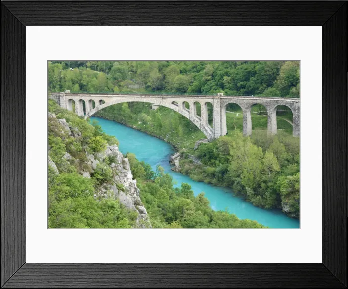 Framed Print : Stone railway bridge over the River Soca near Solkan, Slovenia