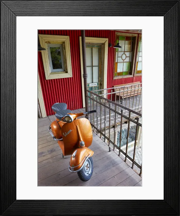 Framed Print : A vintage vespa inside the commercial mall El Mercado'in Villa la Angostura Framed Print : A vintage vespa inside the commercial mall El Mercado'in Villa la Angostura