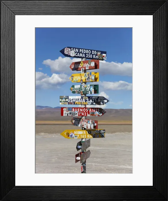 Framed Print : Road signs in the Salinas Grandes'salt flat, Jujuy, Argentina Framed Print : Road signs in the Salinas Grandes'salt flat, Jujuy, Argentina