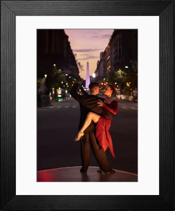 Framed Print : A couple of Professional Tango dancers with the Obelisk monument in background at twilight, Microcentro, Buenos Aires, Argentina. (MR) Framed Print : A couple of Professional Tango dancers with the Obelisk monument in background at twilight, Microcentro, Buenos Aires, Argentina. (MR)