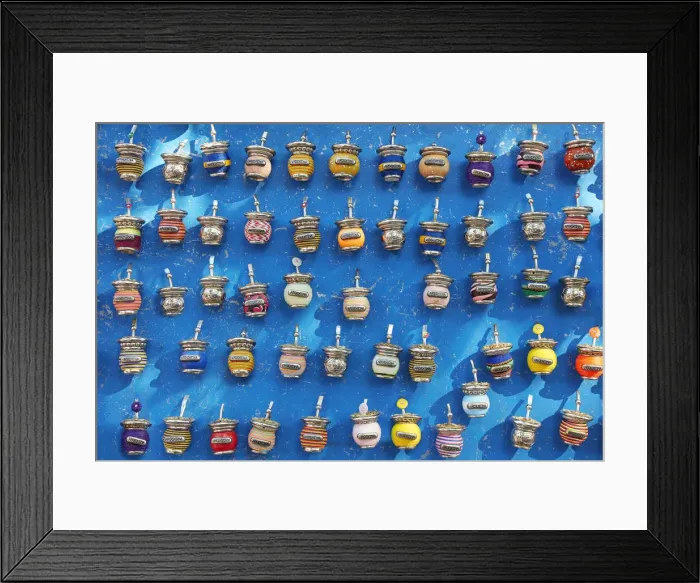 Framed Print : Small colorful magnets with the shape of a Mate on sale in a street stand of La Boca, Buenos Aires, Argentina. The Mate is a traditional South American caffeine-rich infused drink