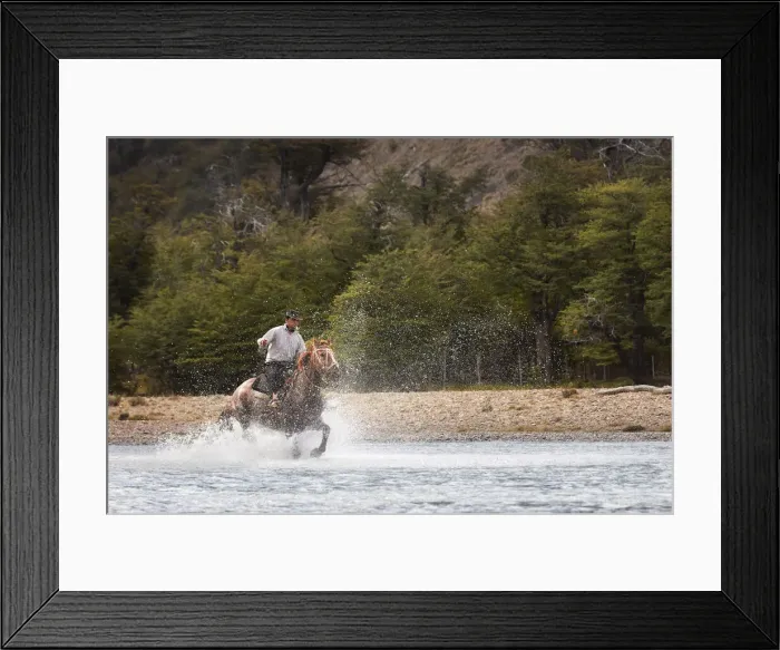 Framed Print : A gaucho galloping through the waters of the Rio de las Vueltas'river Framed Print : A gaucho galloping through the waters of the Rio de las Vueltas'river