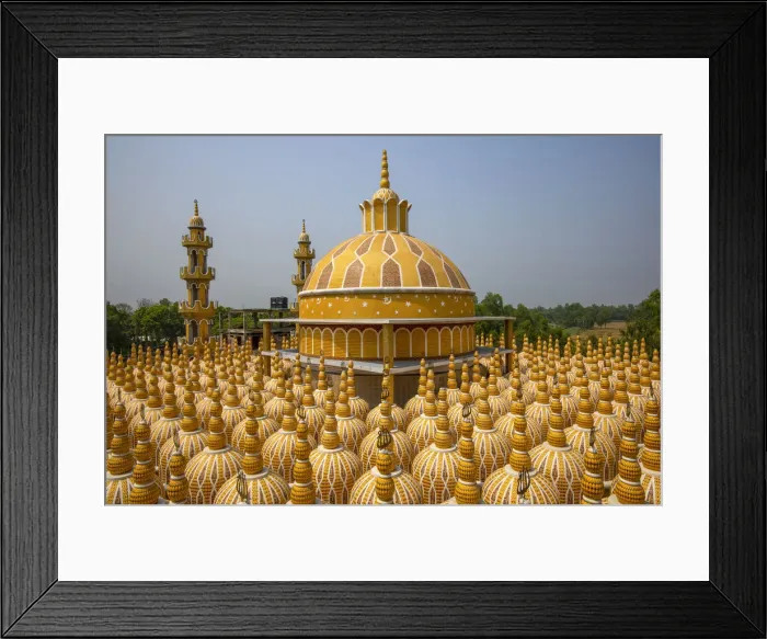 Framed Print : Aerial view of the geometric pattern from 201 Gombuj Masjid islamic mosque along Jhinai