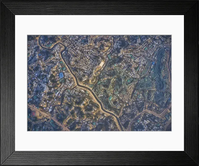 Framed Print : Aerial view of a huge refugee camp with makeshift houses near Myanmar border Framed Print : Aerial view of a huge refugee camp with makeshift houses near Myanmar border