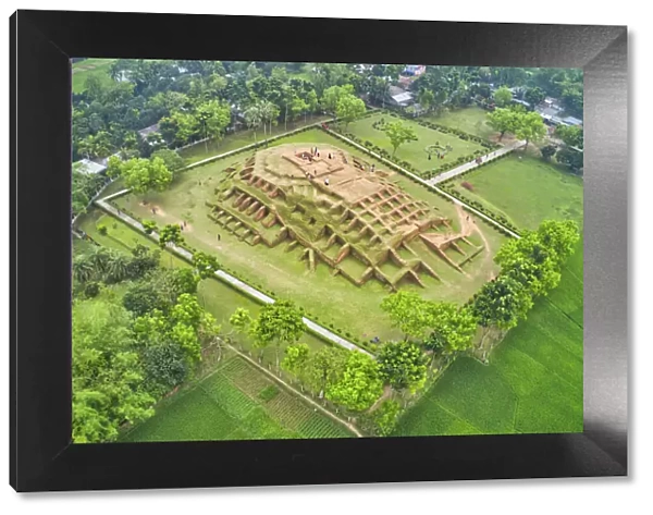 Aerial view of Behular Bashor Ghor, a famous and touristic archeological site in Bogra