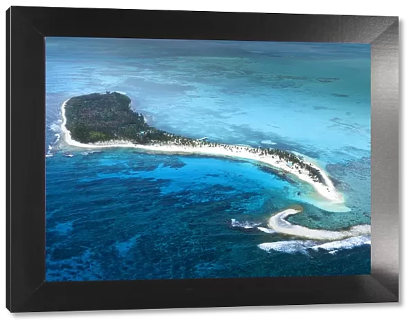 Americas, Belize, Lighthouse Reef atoll, Caribbean Sea, Aerial view of Half Moon Caye