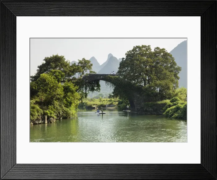 Framed Print : Fuli Bridge and Karst limestone peaks byond, Yangshou, GuangxiYangshuo, China Framed Print : Fuli Bridge and Karst limestone peaks byond, Yangshou, GuangxiYangshuo, China