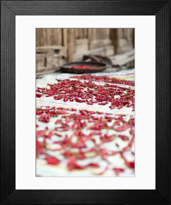 Framed Print : Chillies drying, Longji, China Framed Print : Chillies drying, Longji, China