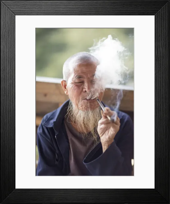 Framed Print : Old man smoking pipe, Longji, Longshen, Guangxi, China Framed Print : Old man smoking pipe, Longji, Longshen, Guangxi, China