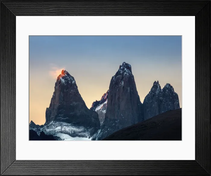 Framed Print : Americas, South America, Chile, Patagonia, the Torres del Paine mountains at sunset in Framed Print : Americas, South America, Chile, Patagonia, the Torres del Paine mountains at sunset in