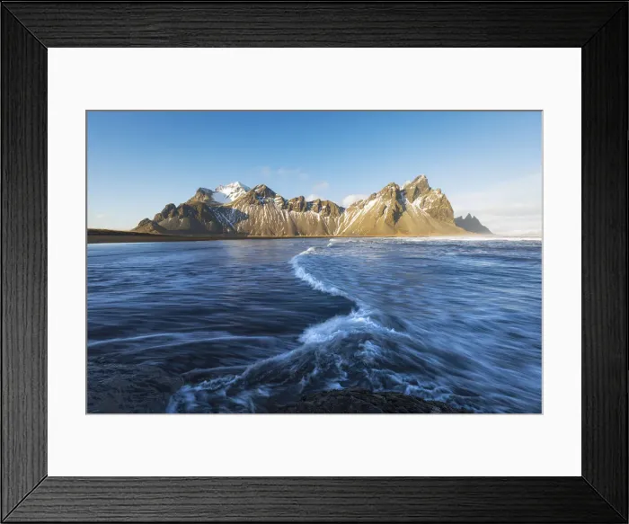 Framed Print : waves at Black beach, Mount Vestrahorn, Stokksnes, Eastern Region, Iceland
