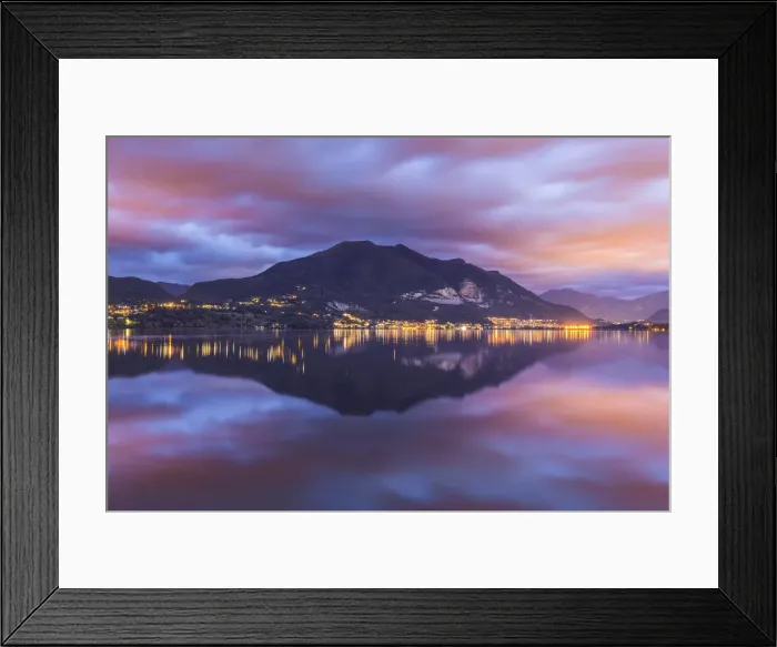 Framed Print : Dawn on Cornizzolo mount reflected on Pusiano lake, Lecco province, Lombardy, Italy