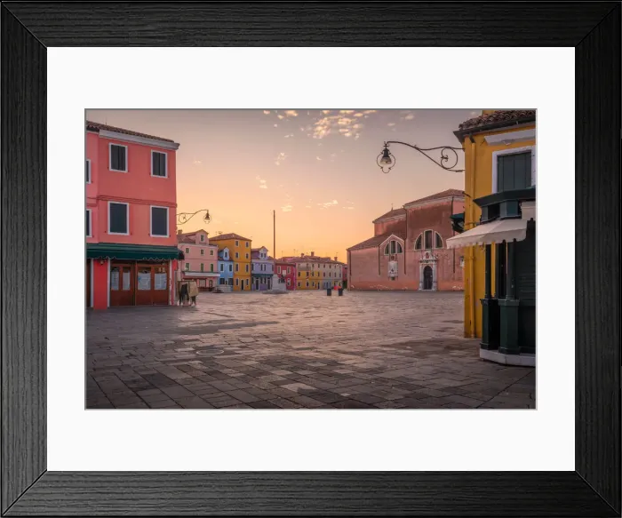 Framed Print : Piazza Baldassarre Galuppi at dawn, Burano, Venice, Veneto, Italy Framed Print : Piazza Baldassarre Galuppi at dawn, Burano, Venice, Veneto, Italy