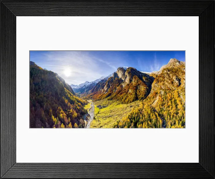 Framed Print : Panoramic aerial view of Val Bodengo during autumn. Valchiavenna, Valtellina, Lombardy Framed Print : Panoramic aerial view of Val Bodengo during autumn. Valchiavenna, Valtellina, Lombardy