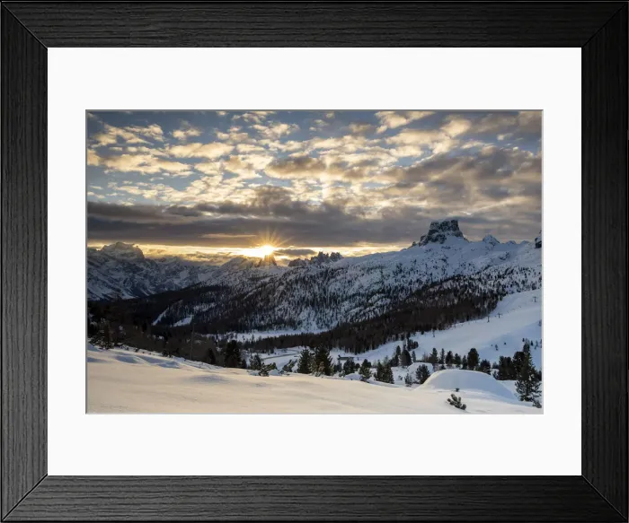 Framed Print : Italy, Veneto, province of Belluno, the sun rises behind the Cinque Torri Framed Print : Italy, Veneto, province of Belluno, the sun rises behind the Cinque Torri