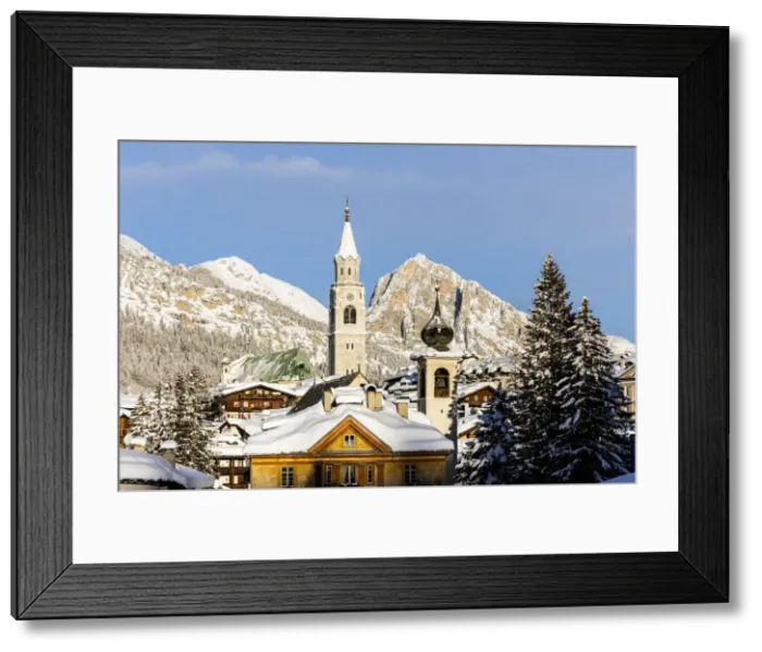 Framed Print : Italy, Veneto, province of Belluno, Boite Valley, the church tower of the Basilica of Cortina Framed Print : Italy, Veneto, province of Belluno, Boite Valley, the church tower of the Basilica of Cortina