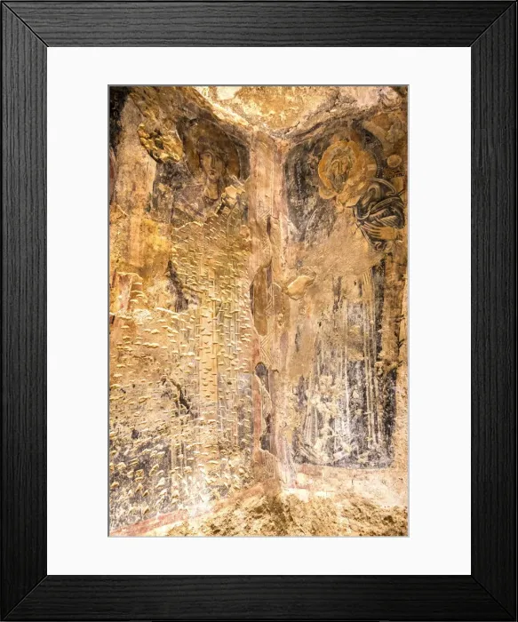 Framed Print : Fresco representing Madonna with Child and Saint Andrew in Ruprestrian Churc of San Framed Print : Fresco representing Madonna with Child and Saint Andrew in Ruprestrian Churc of San