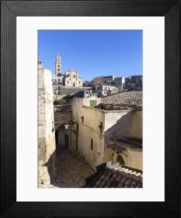 Framed Print : Foreshortening of Sassi of Matera district, Basilicata, Italy Framed Print : Foreshortening of Sassi of Matera district, Basilicata, Italy