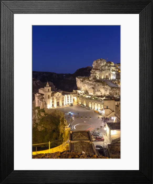 Framed Print : View of Sassi of Matera by night, Matera district, Basilicata, Italy Framed Print : View of Sassi of Matera by night, Matera district, Basilicata, Italy