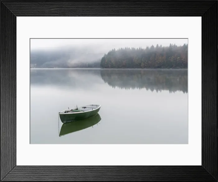 Framed Print : Boat on Sylvenstein Lake in the morning. Bad Tolz-Wolfratshausen district, Bavaria, Germany Framed Print : Boat on Sylvenstein Lake in the morning. Bad Tolz-Wolfratshausen district, Bavaria, Germany