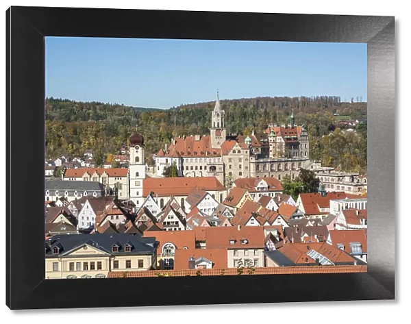 The town of Sigmaringen from an elevetad point of view. Sigmaringen, Baden-Wurttemberg, Germany