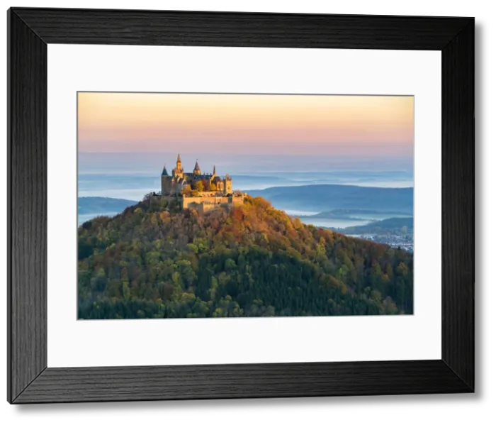Framed Print : Hohenzollern castle in autumnal scenery at dawn. Hechingen, Baden-Wurttemberg, Germany
