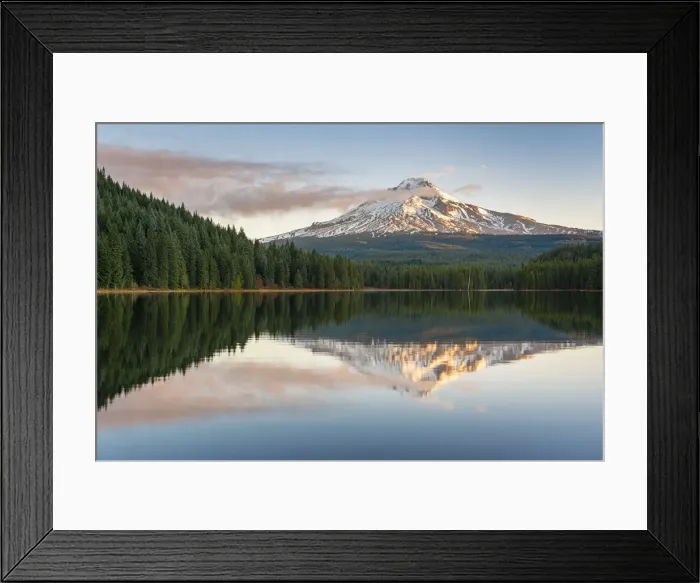 Framed Print : Mt Hood reflecting on Trillium Lake at dawn. Government Camp, Clackamas county, Oregon
