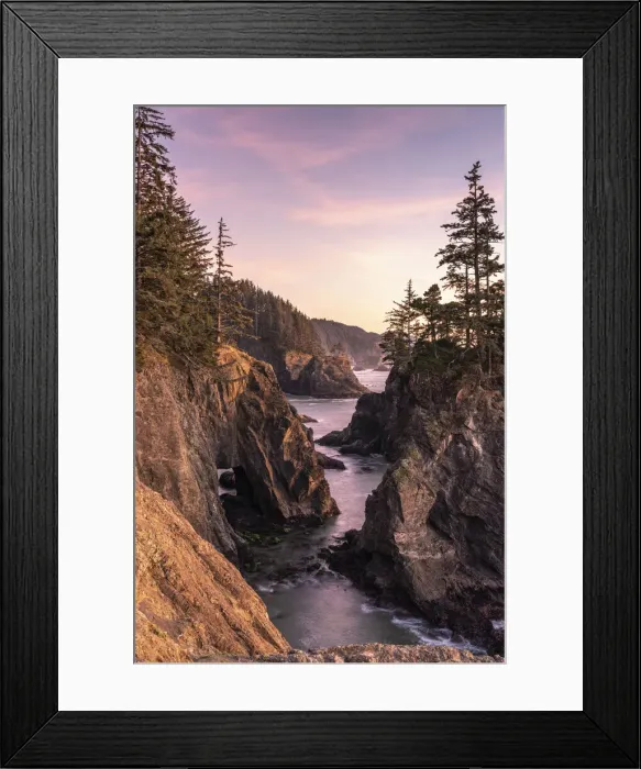 Framed Print : Landscape at sunset at the natural bridges in Samuel H. Boardman Scenic Corridor State Framed Print : Landscape at sunset at the natural bridges in Samuel H. Boardman Scenic Corridor State