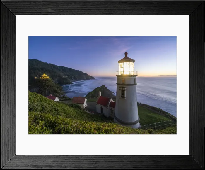 Framed Print : Heceta Head Lighthouse at dusk. Florence, Lane county, Oregon, USA Framed Print : Heceta Head Lighthouse at dusk. Florence, Lane county, Oregon, USA