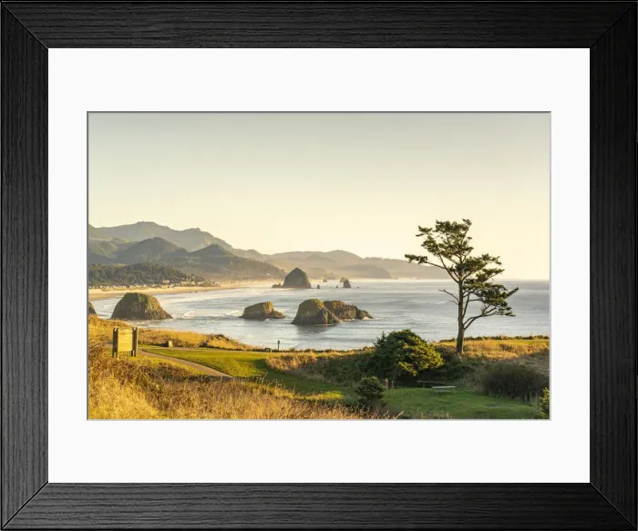 Framed Print : View of rock formations and Haystack Rock of Cannon Beach from Ecola State Park Framed Print : View of rock formations and Haystack Rock of Cannon Beach from Ecola State Park
