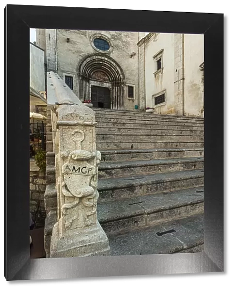 Stone staircase at the entrance of the Basilica of Santa Maria del Colle in Pescocostanzo