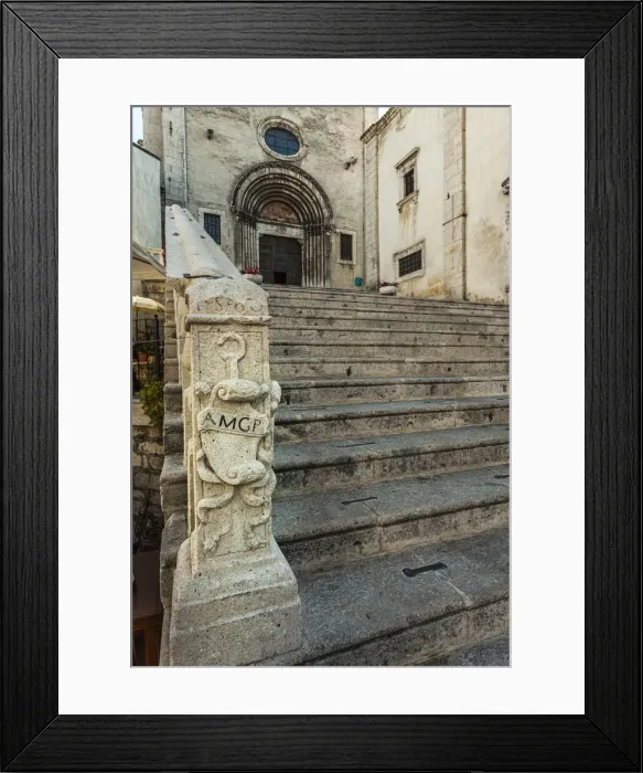 Framed Print : Stone staircase at the entrance of the Basilica of Santa Maria del Colle in Pescocostanzo Framed Print : Stone staircase at the entrance of the Basilica of Santa Maria del Colle in Pescocostanzo