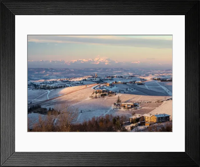 Framed Print : Serralunga d Alba in winter at sunset. Italy, Piedmont, Langhe, Cuneo district Framed Print : Serralunga d Alba in winter at sunset. Italy, Piedmont, Langhe, Cuneo district