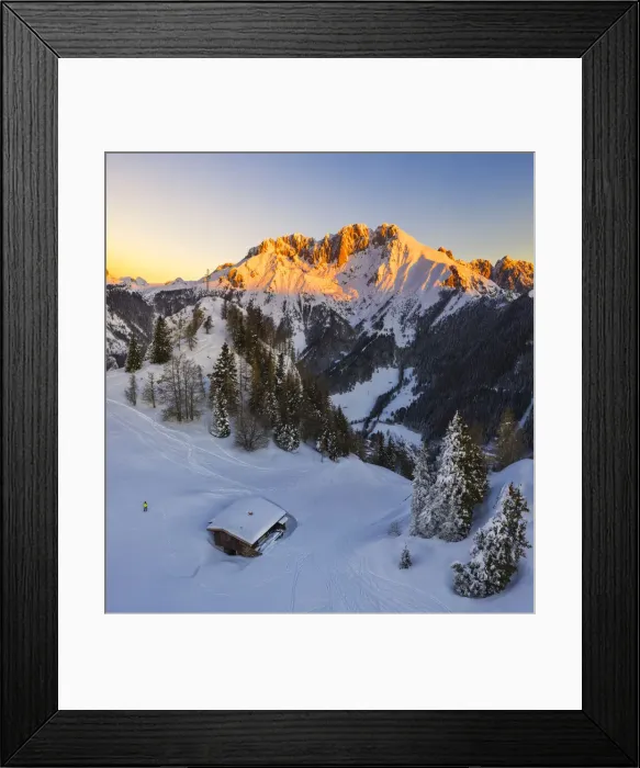 Framed Print : Aerial view of Presolana mountain at sunrise during winter from Monte Scanapa