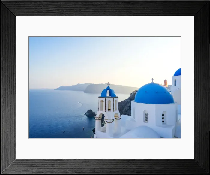 Framed Print : Oia, Santorini, Cyclades, Greece; The famous blue domes of the churches of Oia Framed Print : Oia, Santorini, Cyclades, Greece; The famous blue domes of the churches of Oia