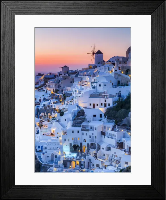 Framed Print : Sunset at the village of Oia in Santorini, Cyclades Islands, Greece Framed Print : Sunset at the village of Oia in Santorini, Cyclades Islands, Greece