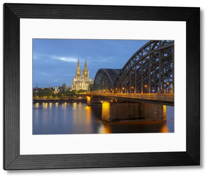 Framed Print : Cologne Cathedral and Hohenzollern Bridge on River Rhine, Rheinauharbour, Cologne
