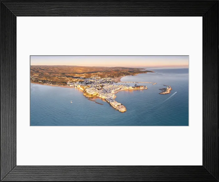 Framed Print : Aerial view of old town and lighthouse of Vieste at dawn, Foggia province Framed Print : Aerial view of old town and lighthouse of Vieste at dawn, Foggia province