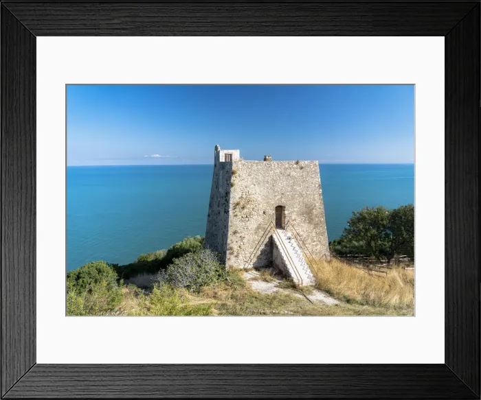 Framed Print : Old tower Torre di Monte Pucci overlooking the sea, Peschici, Foggia province, Gargano Framed Print : Old tower Torre di Monte Pucci overlooking the sea, Peschici, Foggia province, Gargano
