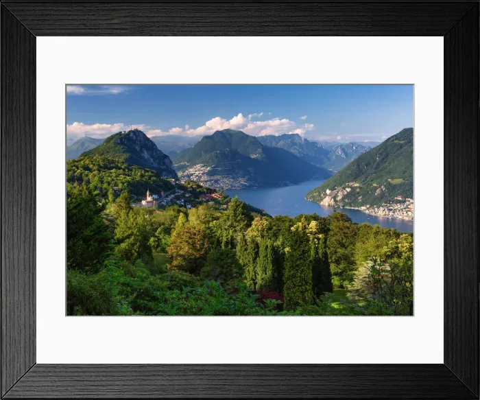 Framed Print : View on Lugano Lake from Parco San Grato, Canton Ticino, Switzerland Framed Print : View on Lugano Lake from Parco San Grato, Canton Ticino, Switzerland