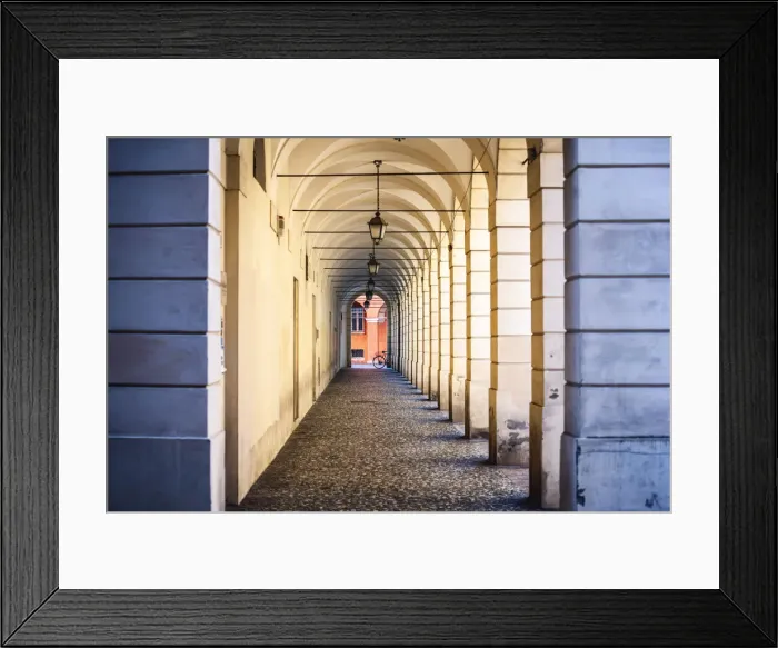 Framed Print : Typical arcades near Modena Dome. Modena, Emilia Romagna, Italy Framed Print : Typical arcades near Modena Dome. Modena, Emilia Romagna, Italy