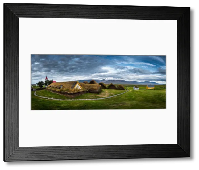 Framed Print : Panoramic photo of Glaumbaer historical museum, the oldest farm in Iceland, Skagafjordur Framed Print : Panoramic photo of Glaumbaer historical museum, the oldest farm in Iceland, Skagafjordur