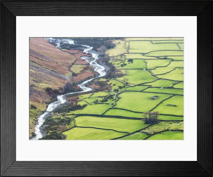 Framed Print : Field patterns and dry stone walls in Wasdale, Lake District National Park, Cumbria Framed Print : Field patterns and dry stone walls in Wasdale, Lake District National Park, Cumbria